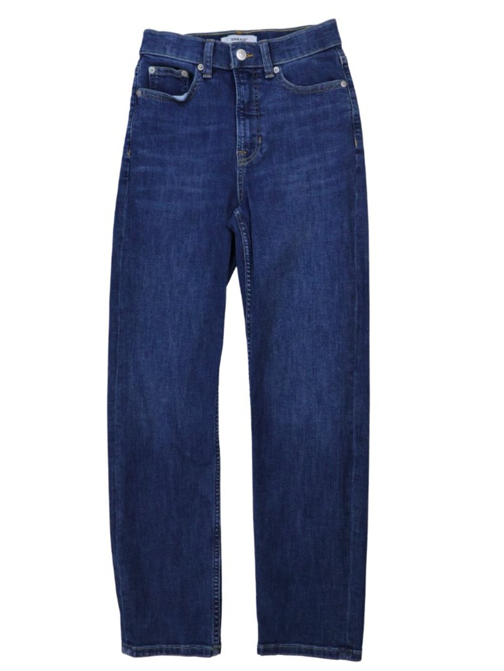 SPANX High Rise Straight Leg Stretch Jeans Size 4 Dark Wash Shaping Denim
